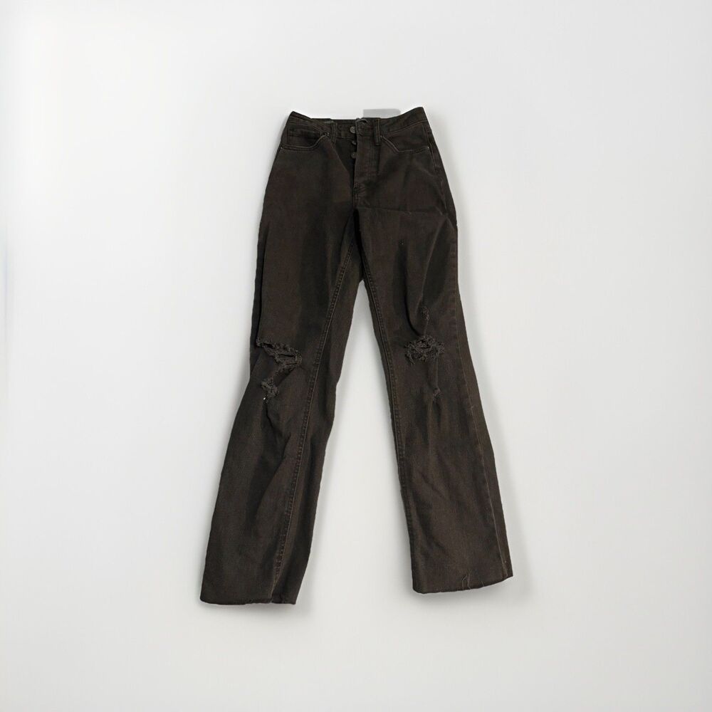 Wild Fable Jeans Women s High Rise Straight Leg Black Denim Distressed Size 2